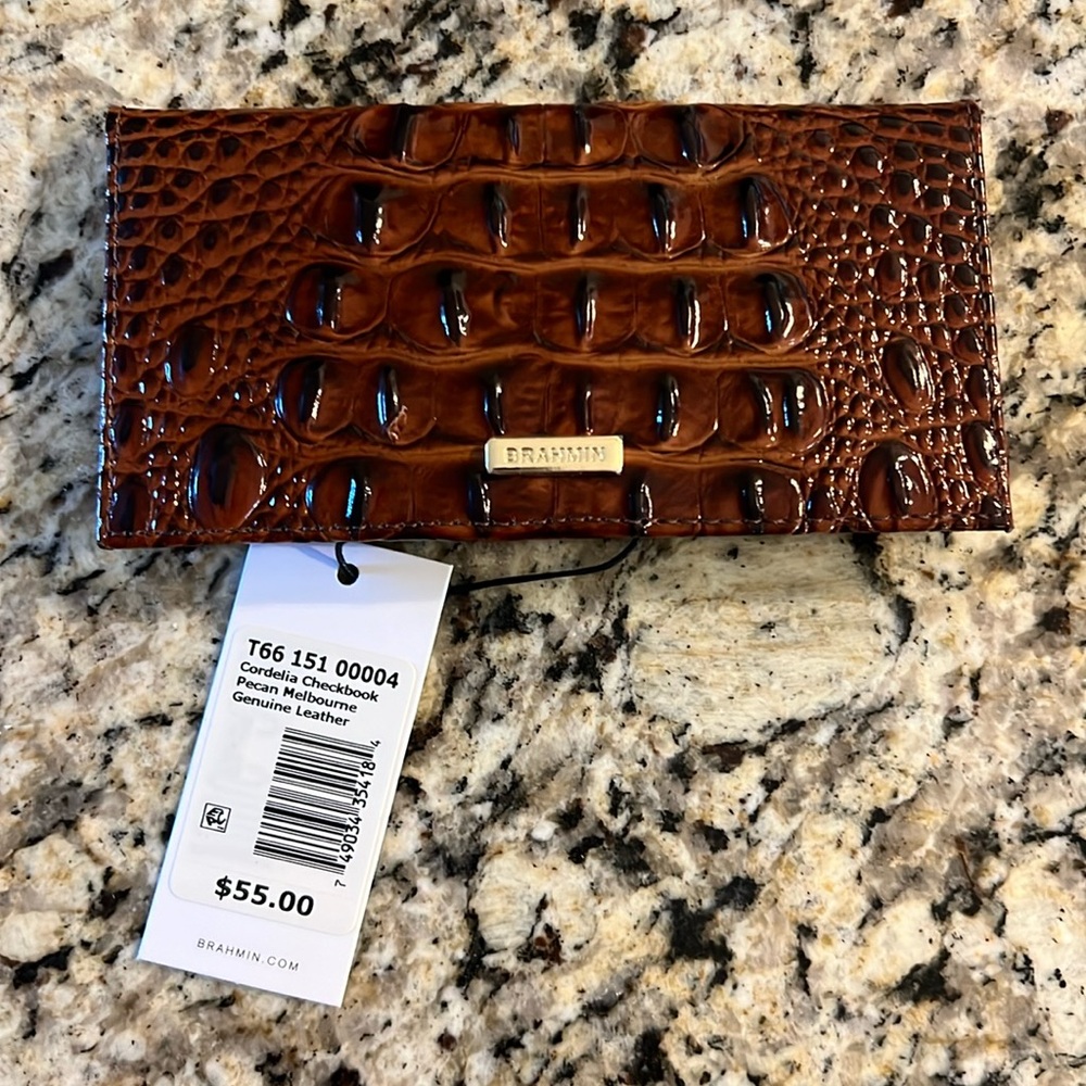 NWT Brahmin Cordelia Checkbook Cover with pen in Pecan
